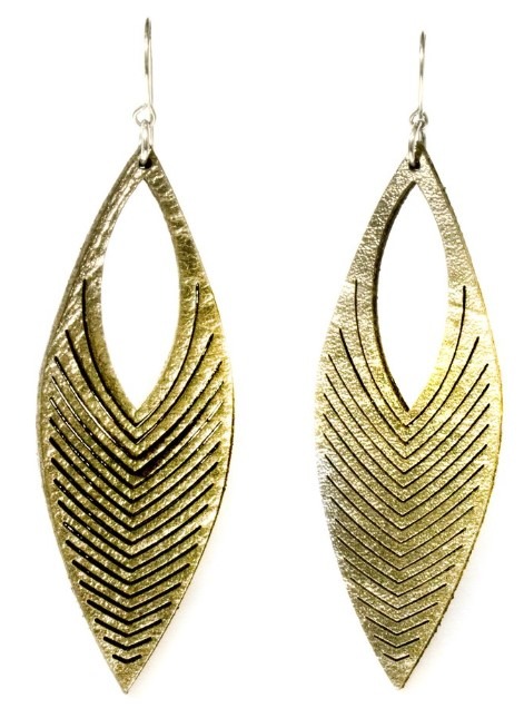 Gold chevron laser cut leather earring made in USA