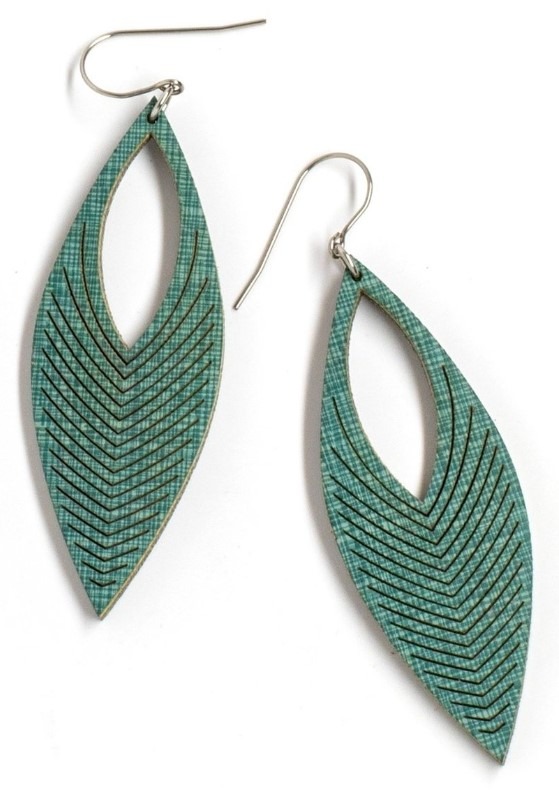 copper patina laser cut leather chevron earring made in USA