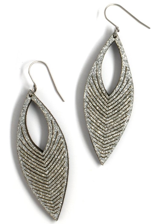 Sparkle laser cut leather chevron earring made in USA