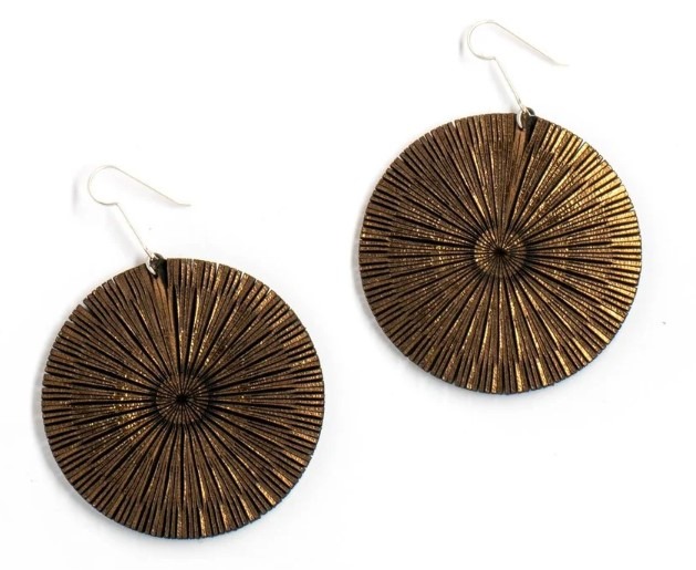 Bronze leather laser cut earring