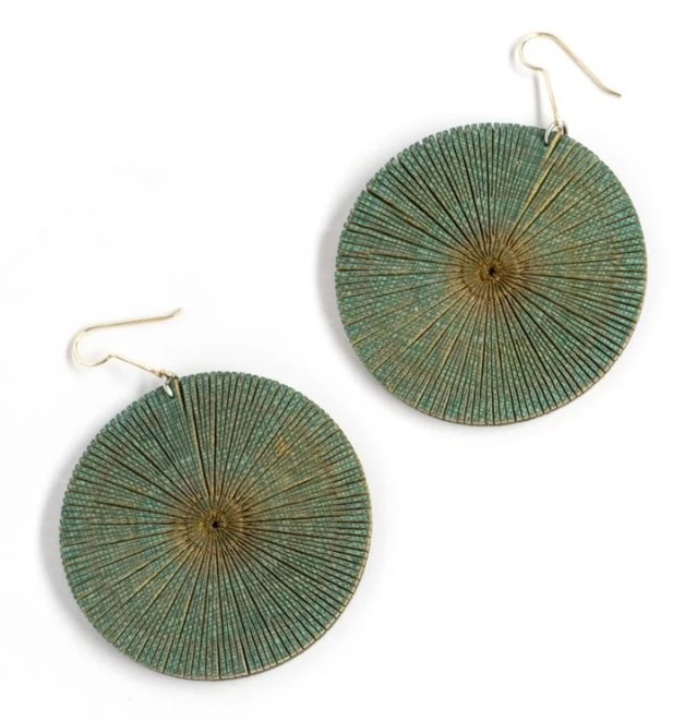 Copper patina leather laser cut earring