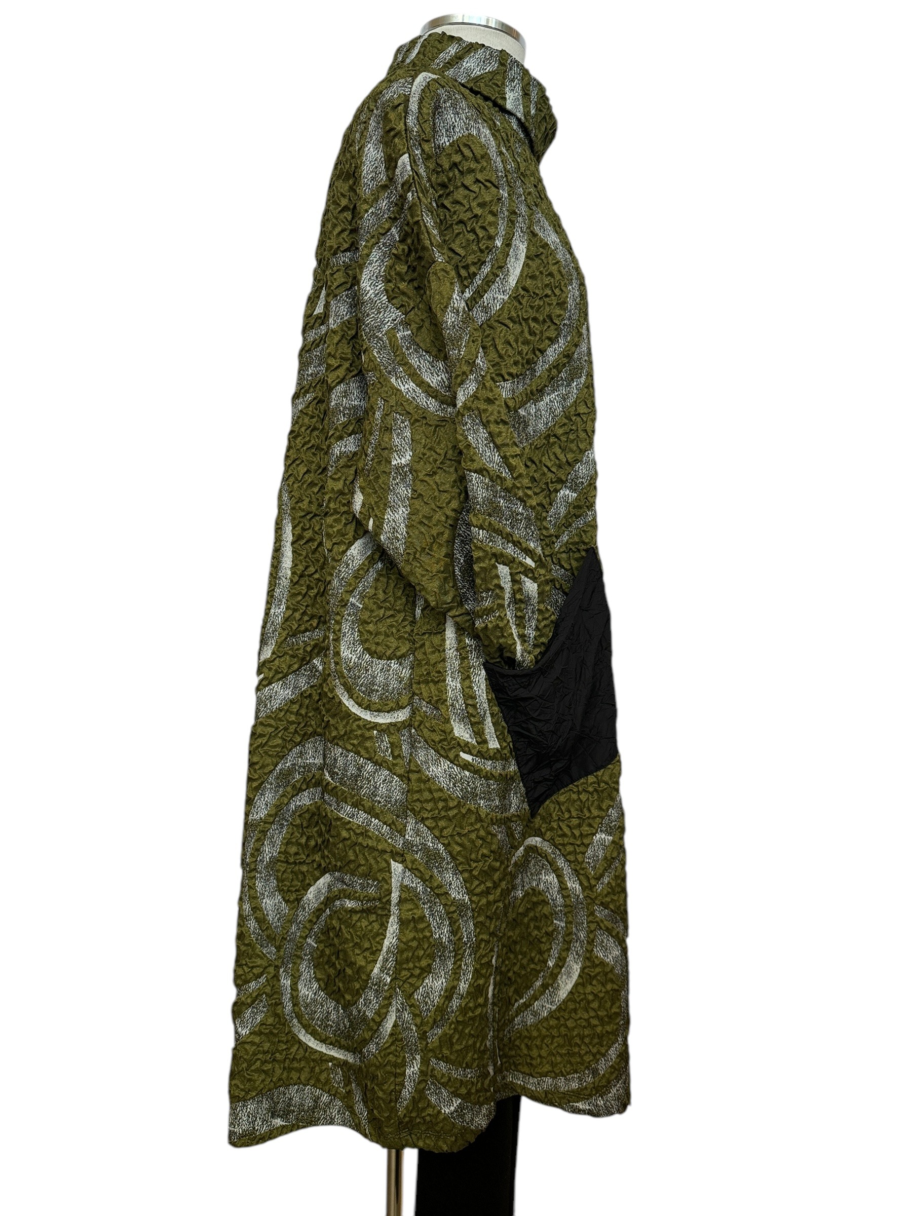 Side view green jacquard dress/tunic with one pocket