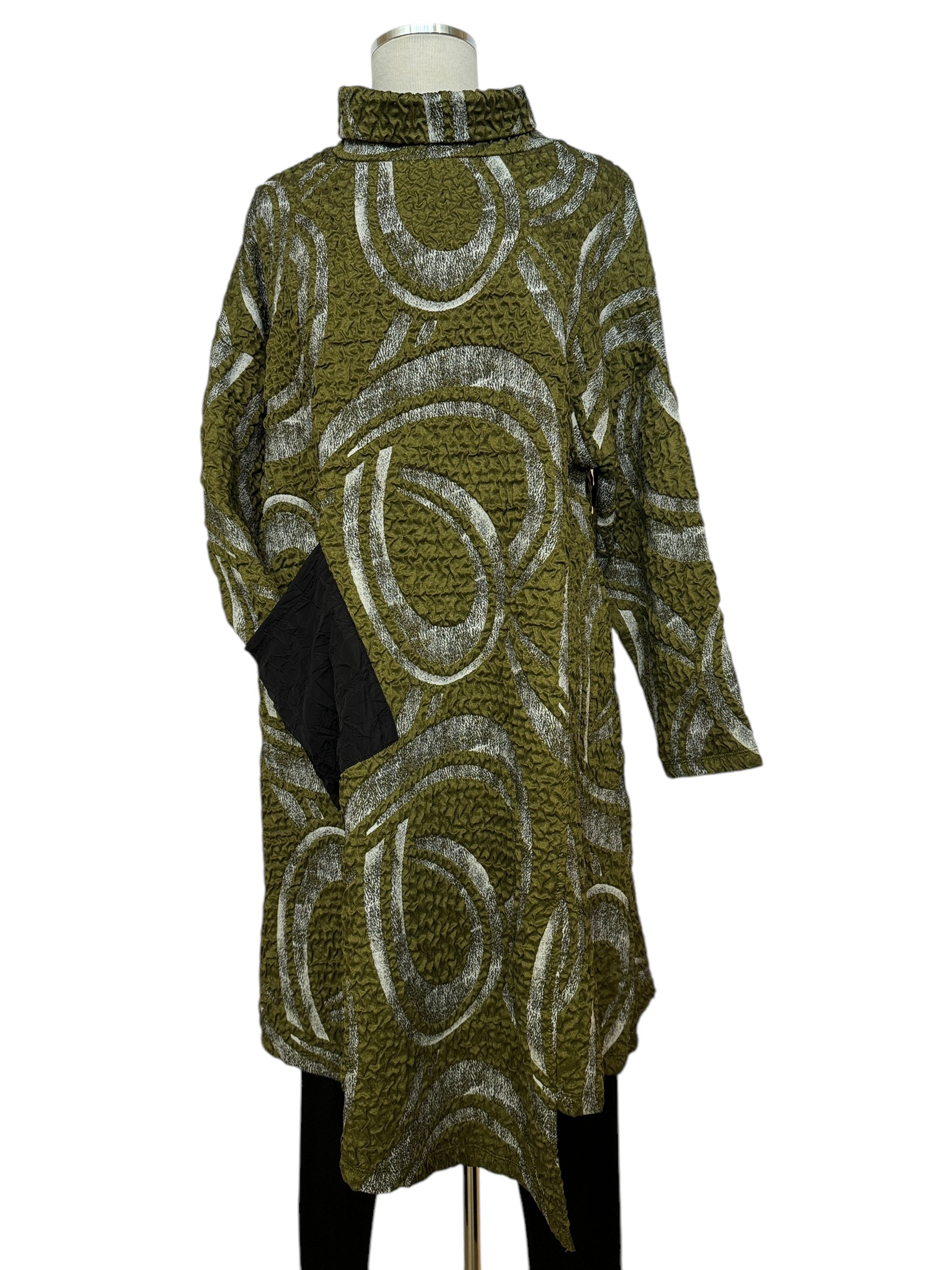 Side view green jacquard dress/tunic with one pocket