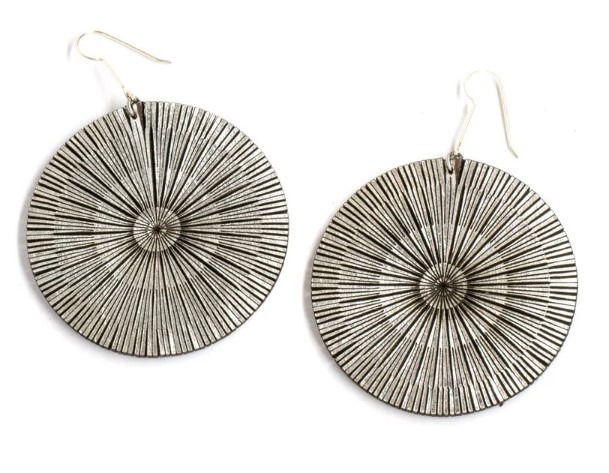 Silver leather laser cut earring