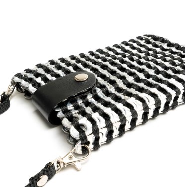 recycled pop top crossbody cell bag in black