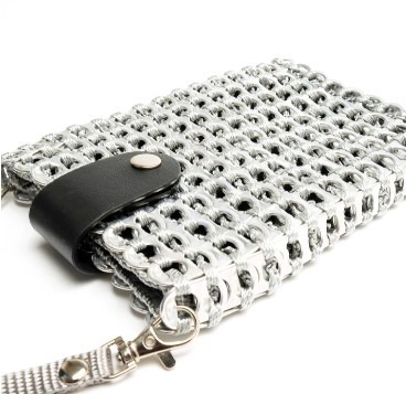 recycled pop top crossbody cell bag in silver