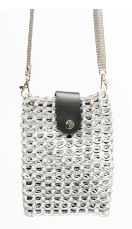 recycled pop top crossbody cell bag in silver